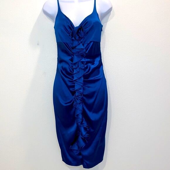 Susana Monaco Sleeveless Silk Blur Gathered Ruffle Cocktail Dress In Blue - Picture 1 of 16